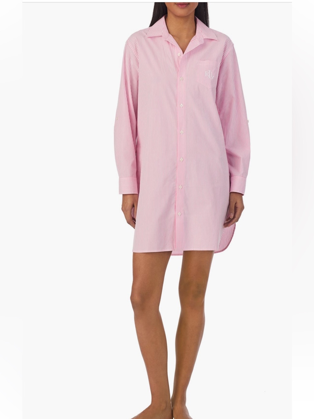 Lauren Ralph Lauren Pink & White Striped Button-Down Sleep Shirt